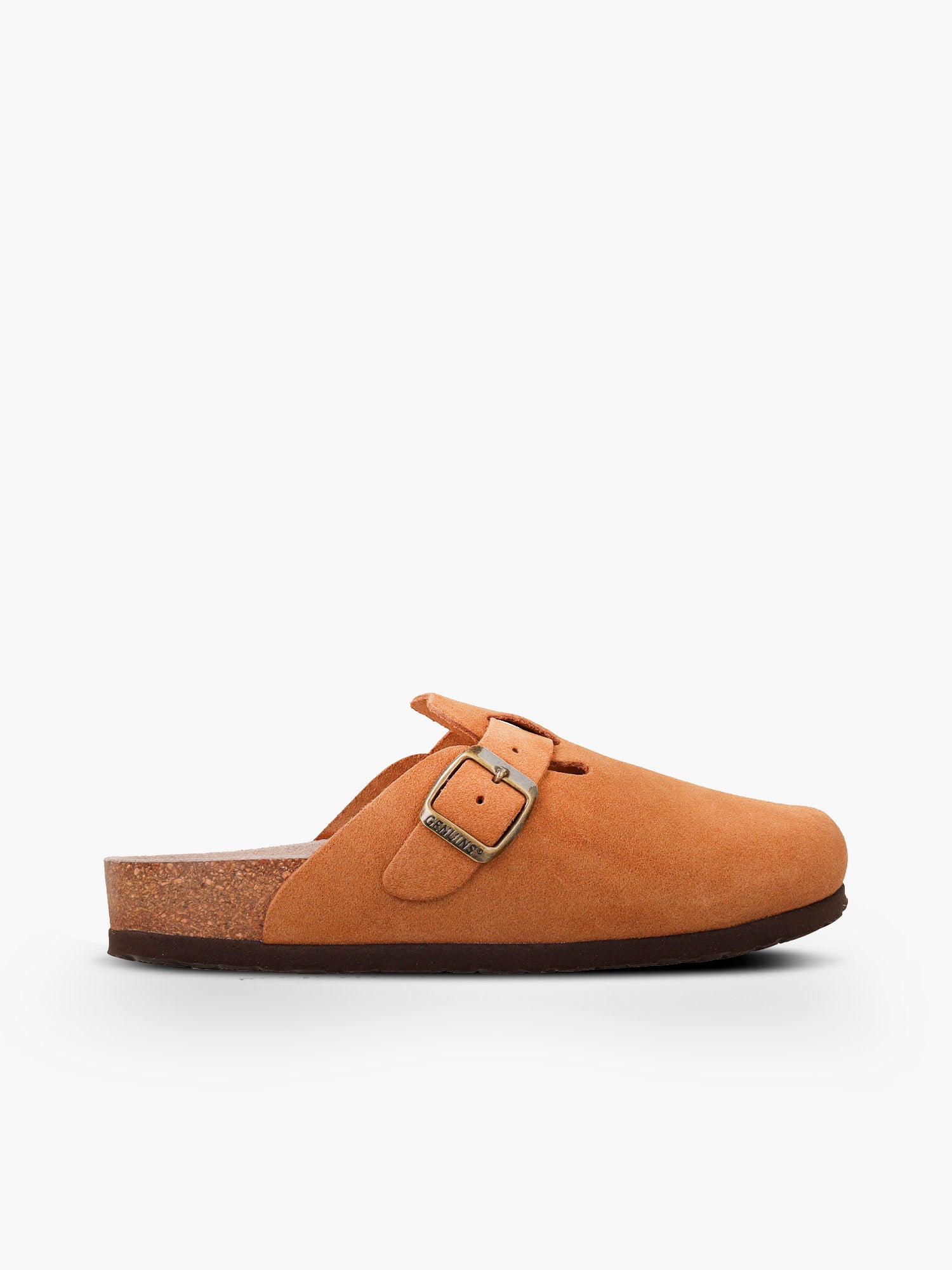 Zueco de Genuins unisex de color marron caramelo con planta anatomica con apoyo en arco plantar perfecto para caminar todo el día